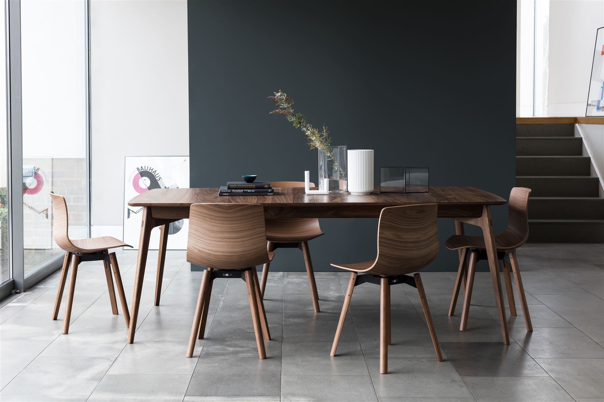 dark wooden dining table and chairs