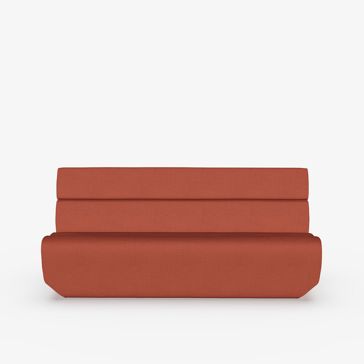 Odyssey sofa head on in terracotta textured cotton fabric shown on a clean white background