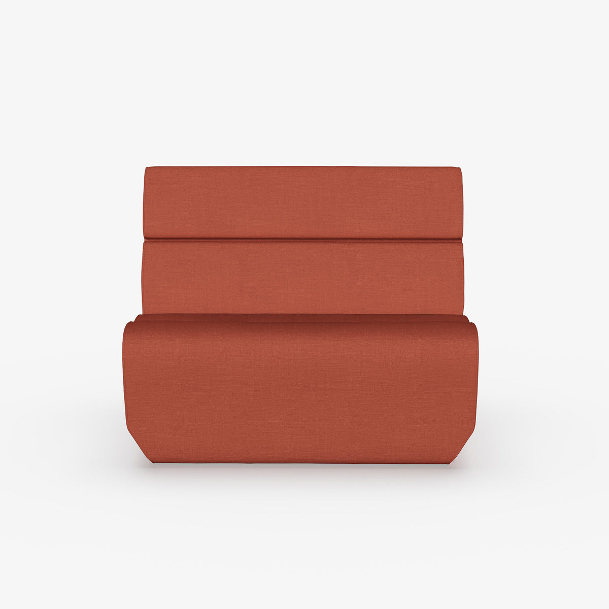 Odyssey sofa armchair head on in terracotta textured cotton fabric shown on a clean white background