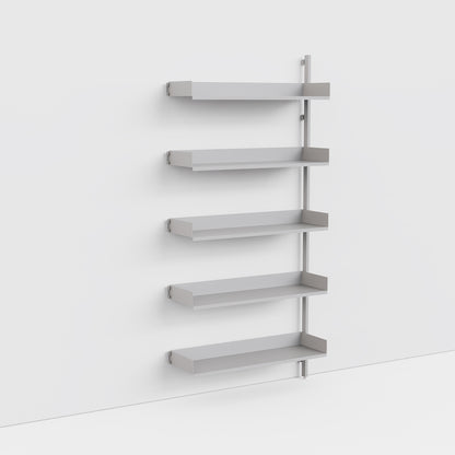 Slot Shelving 900 Extension unit in Silver powdercoat in a simple whitespace scene. 